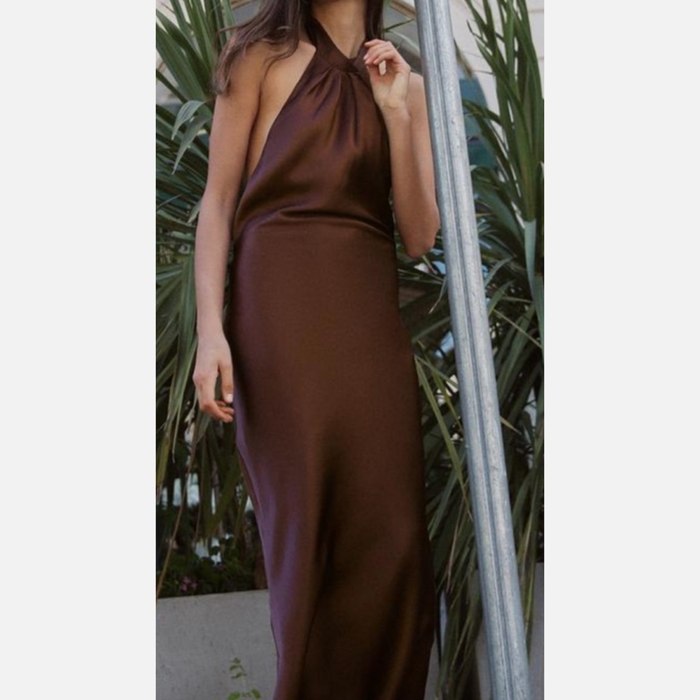 Zara Brown Halter Cocktail Gown